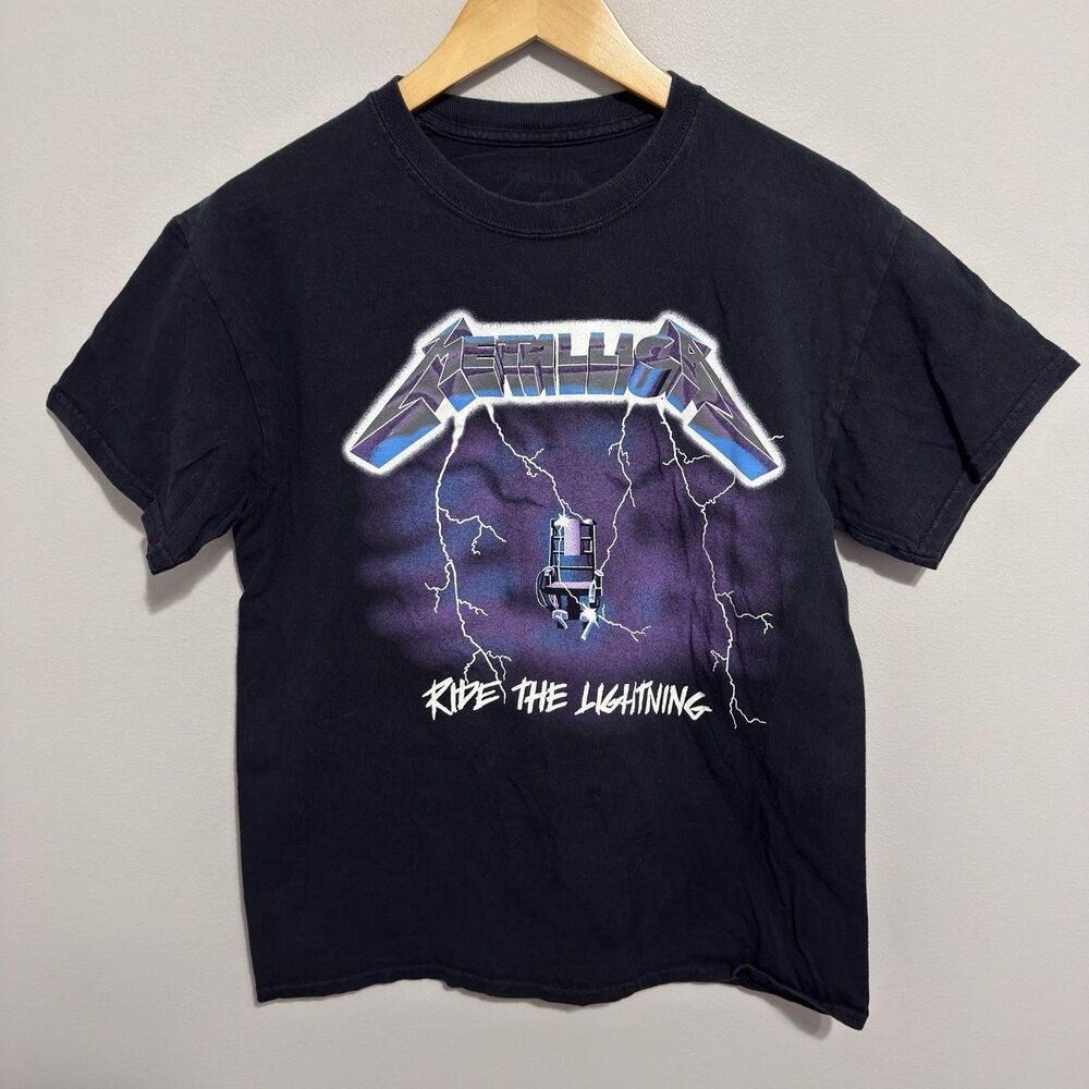 Metallica Ride the Lightning Shirt Mens Medium Black Graphic Band Tee 2007